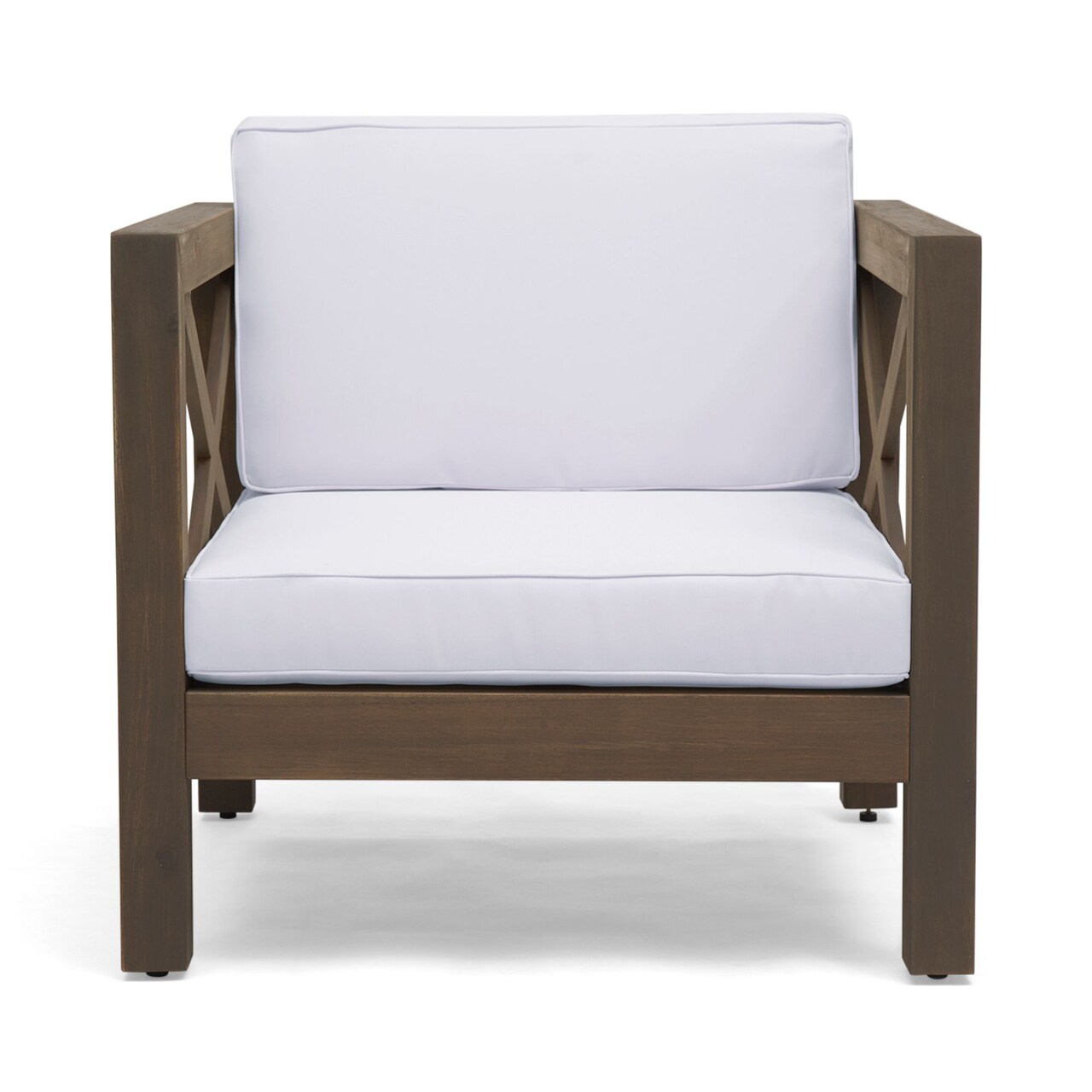 Contemporary Home Living 30.25" White and Gray Classical Outdoor Patio Club Chair with Cross Back Frame
